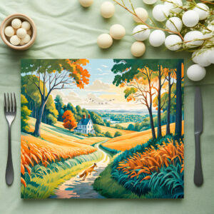 raxxa Premium-Tischset: Fox Running on Field Path in Autumn Farmland