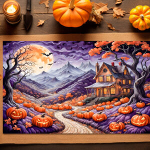 raxxa Premium-Tischset: Spooky Halloween Villa with Pumpkins and Bats