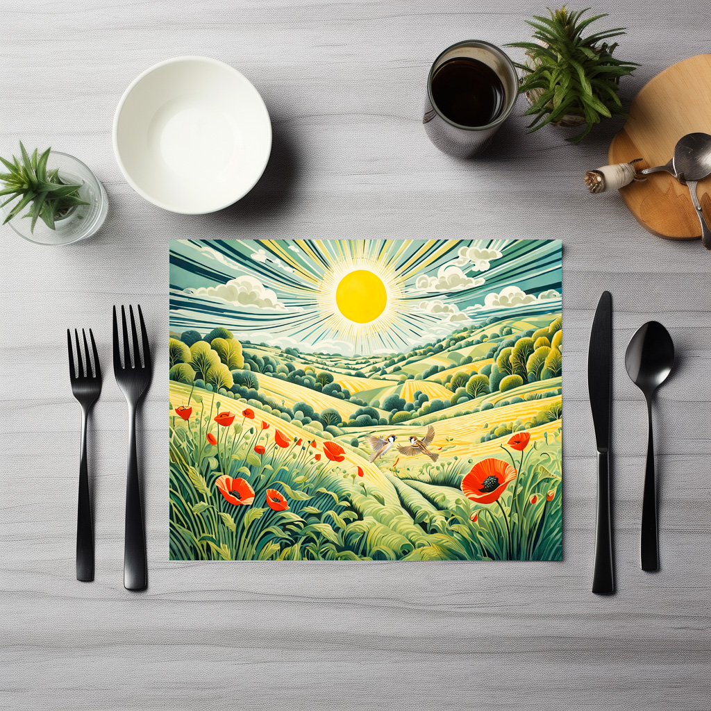 raxxa Premium-Tischset: Path Through Poppy Field with Flying Sparrows - Image 2