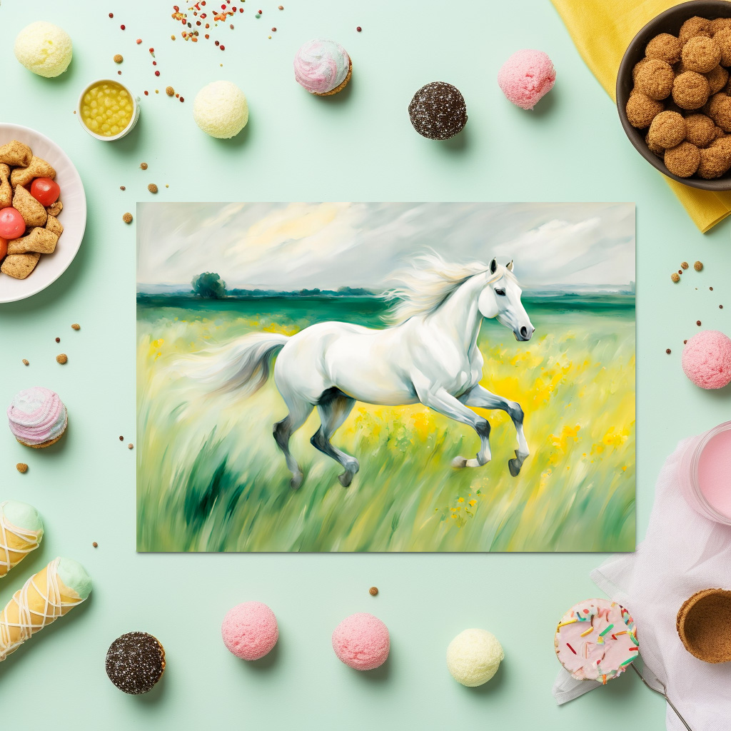 raxxa Premium-Tischset: White Horse Running Across Meadow - Image 3