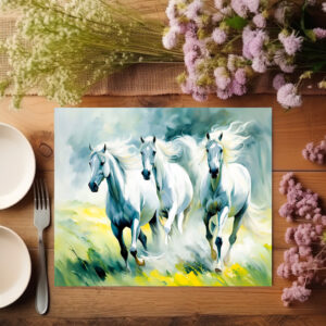 raxxa Premium-Tischset: Three Horses Running Through Flower Field