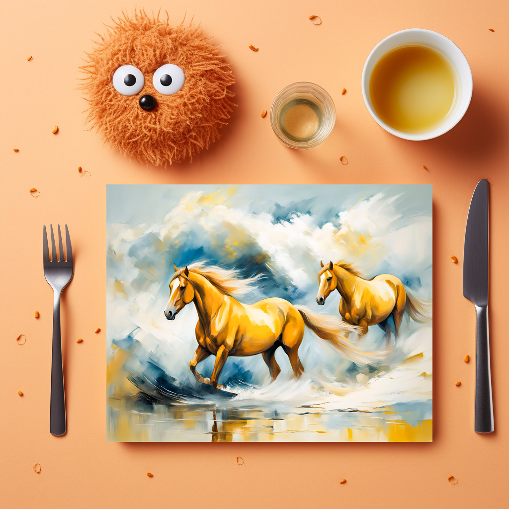 raxxa Premium-Tischset: Two Chestnut Horses Running Through Red Sand - Image 3