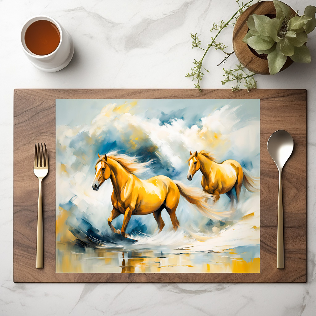 raxxa Premium-Tischset: Two Chestnut Horses Running Through Red Sand