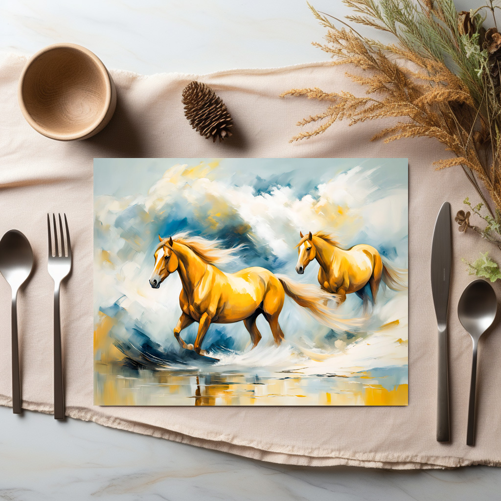 raxxa Premium-Tischset: Two Chestnut Horses Running Through Red Sand - Image 2