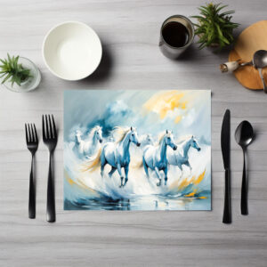 raxxa Premium-Tischset: Large Group of White Horses Running Through Sea