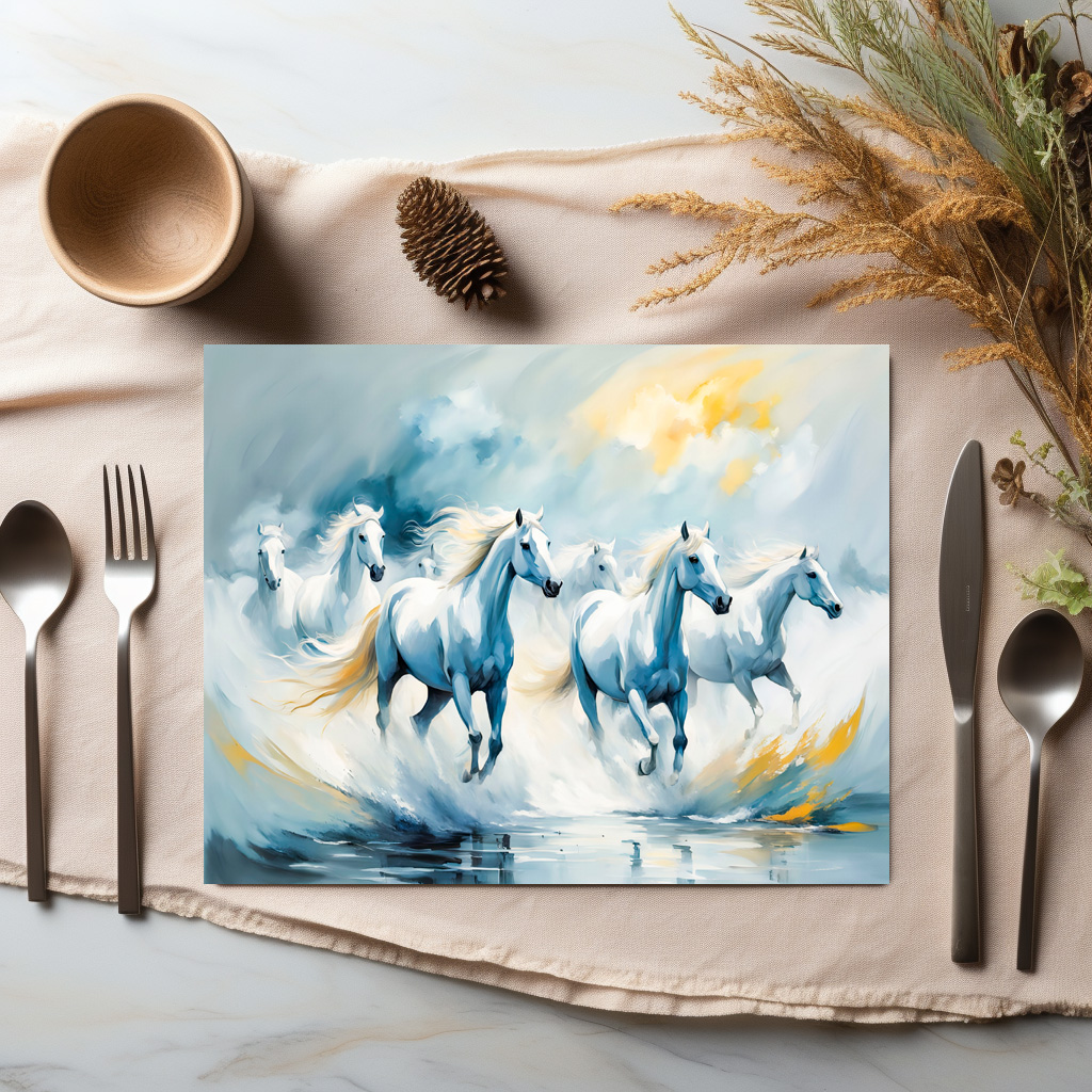 raxxa Premium-Tischset: Large Group of White Horses Running Through Sea - immagine 2