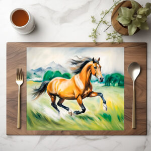 raxxa Premium-Tischset: Brown Horse Running Across a Meadow