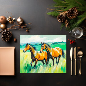 raxxa Premium-Tischset: Two Brown Horses Running Across Green Meadow