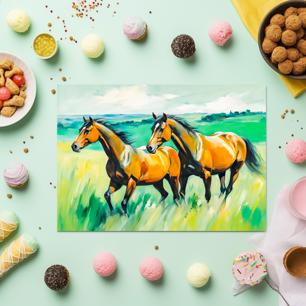 raxxa Premium-Tischset: Two Brown Horses Running Across Green Meadow – Bild 2