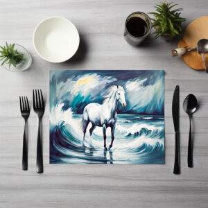 raxxa Premium-Tischset: White Horse in a Stormy Sea