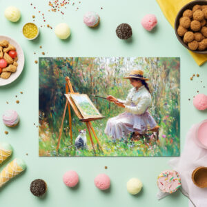 raxxa Premium-Tischset: Impressionistic Oil Painting of Cat Beside Outdoor Painter