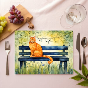 raxxa Premium-Tischset: Watercolor Cat on Park Bench