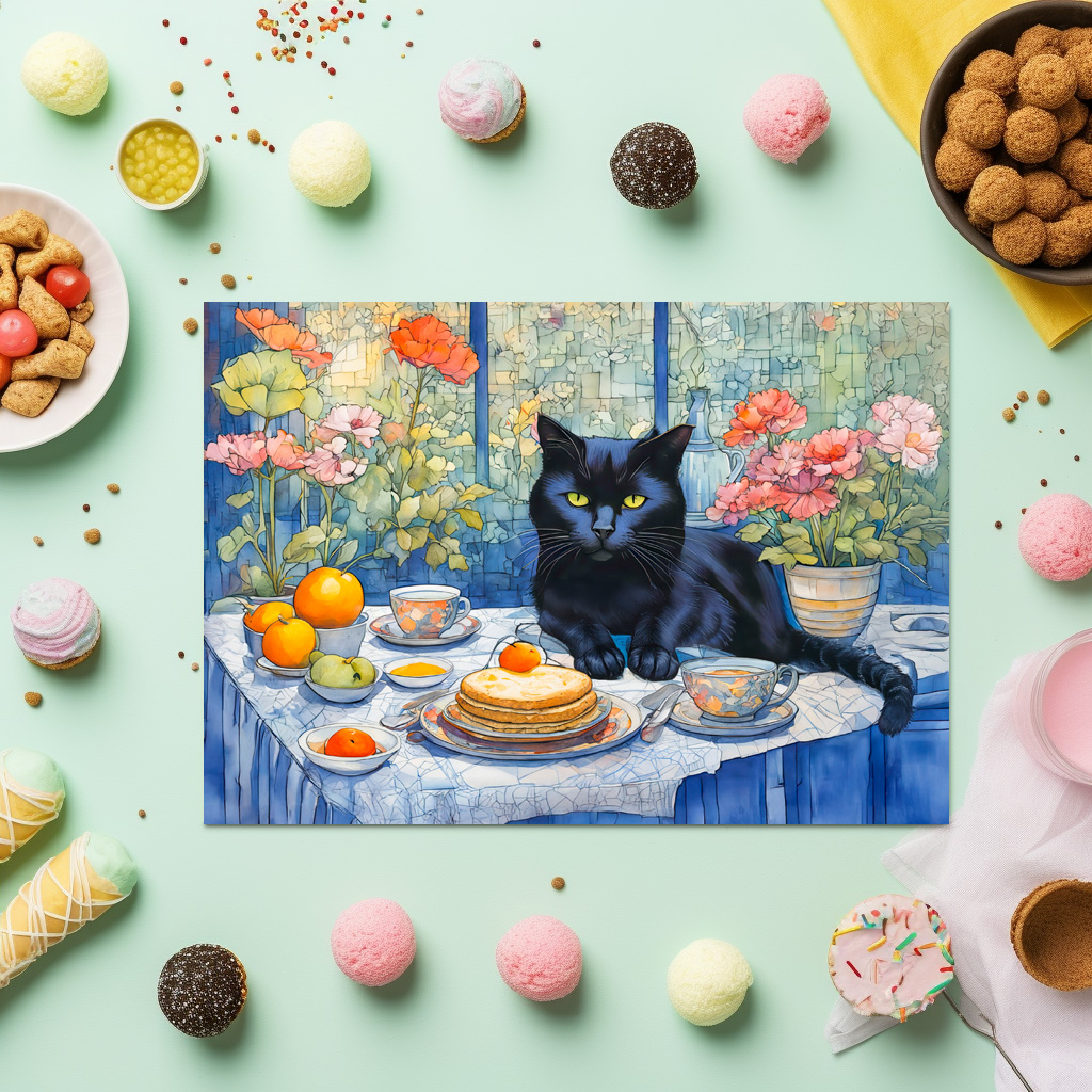 raxxa Premium-Tischset: Watercolor Black Cat with Tea Table - immagine 3