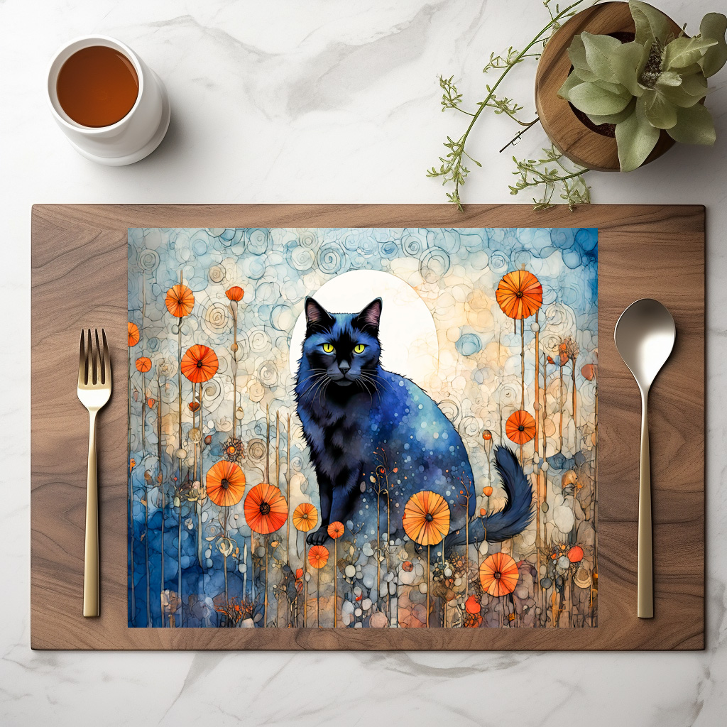 raxxa Premium-Tischset: Watercolor Black Cat in Poppy Field - Image 2