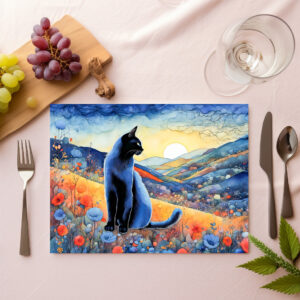 raxxa Premium-Tischset: Watercolor Black Cat in Sunset Hills