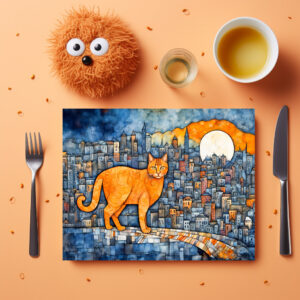 raxxa Premium-Tischset: Orange Cat in Urban Sunset Watercolor