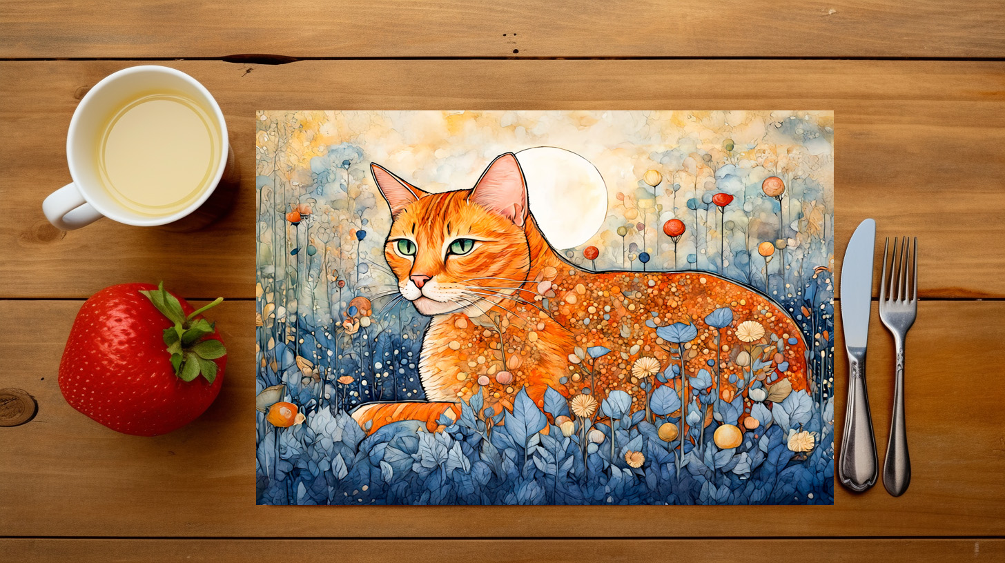 raxxa Premium-Tischset: Watercolor Orange Cat Relaxing in Flowers - immagine 3