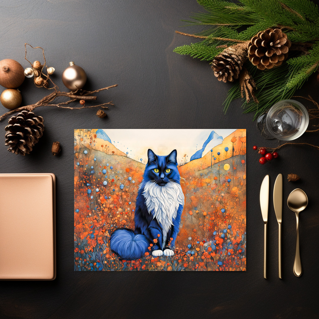 raxxa Premium-Tischset: Watercolor Black Cat in Poppy Field