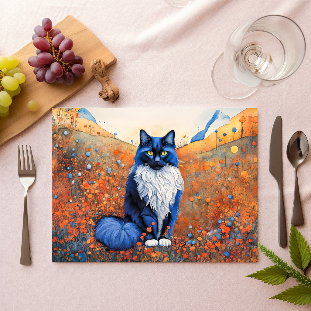 raxxa Premium-Tischset: Watercolor Black Cat in Poppy Field - Image 2