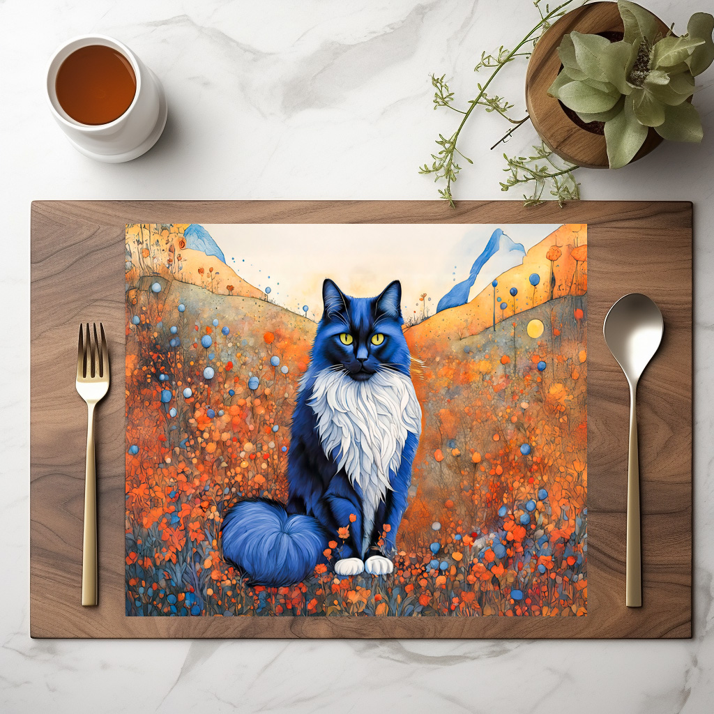 raxxa Premium-Tischset: Watercolor Black Cat in Poppy Field - Image 3