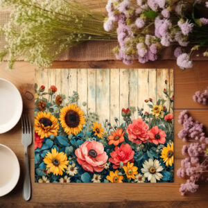 raxxa Premium-Tischset: Sunflowers and Poppies in Rustic Garden Style