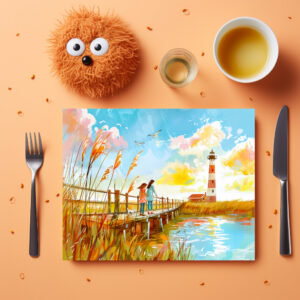 raxxa Premium-Tischset: watercolor painting Girls and Dog by Lighthouse Shore