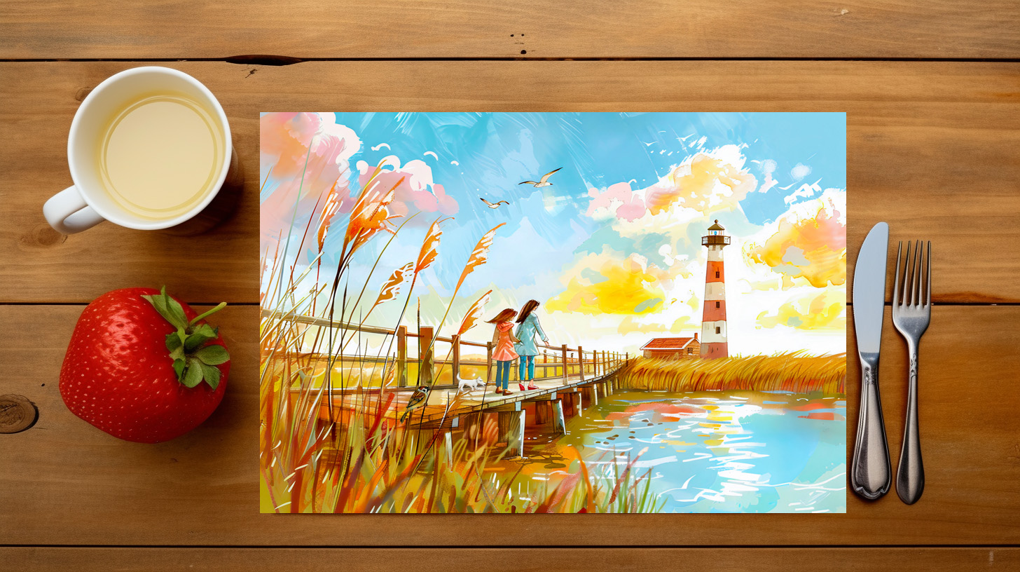 raxxa Premium-Tischset: watercolor painting Girls and Dog by Lighthouse Shore – Image 2
