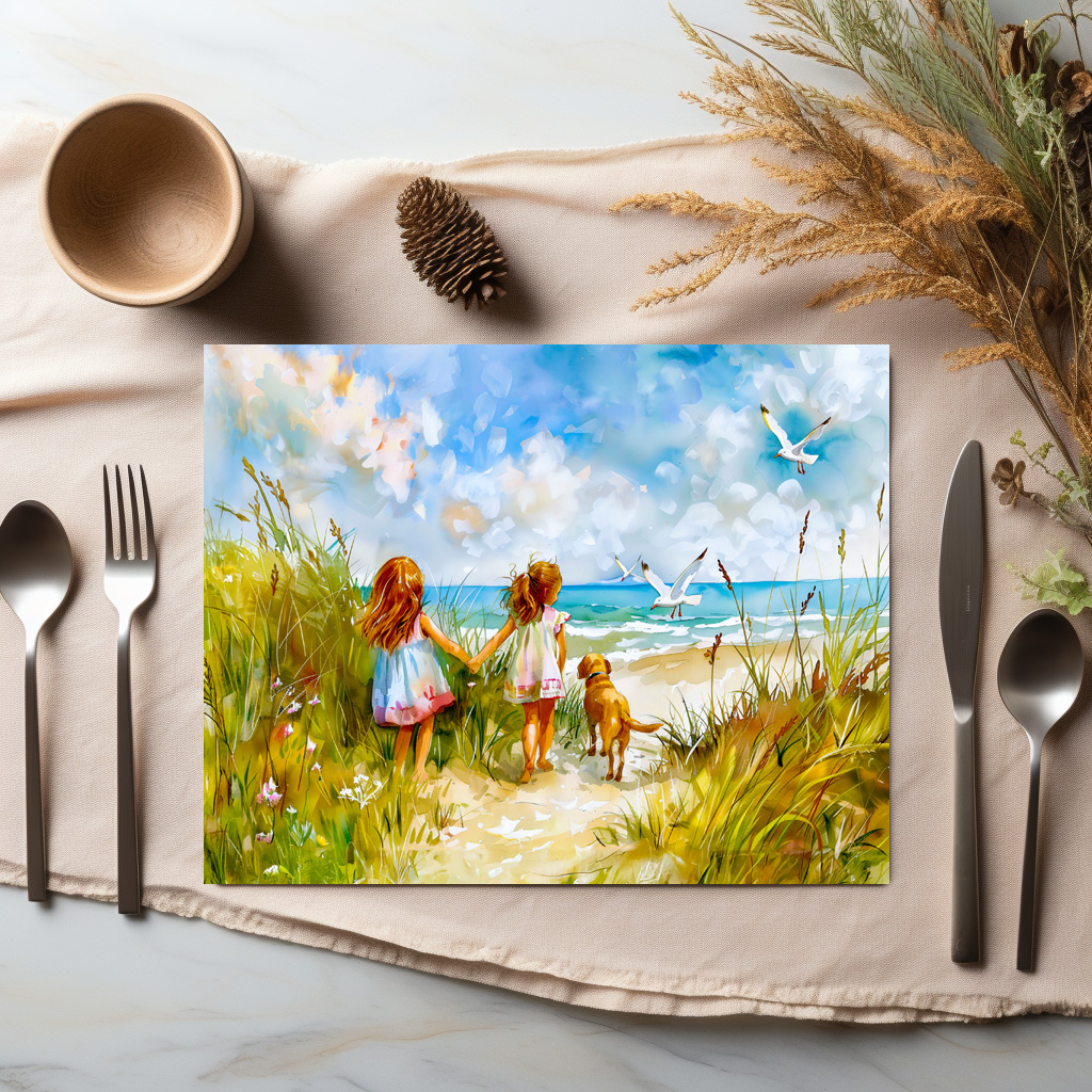 raxxa Premium-Tischset: Summer Beach Day with Girls and Dog
