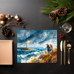 raxxa Premium-Tischset: Lighthouse View in Autumn Storm from Cliff