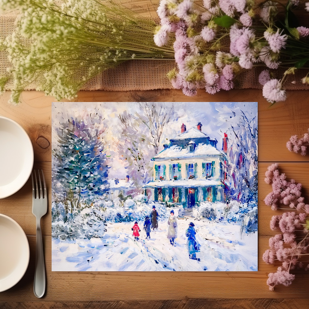 raxxa Premium-Tischset: People and children in snowy garden winter scene – Bild 2
