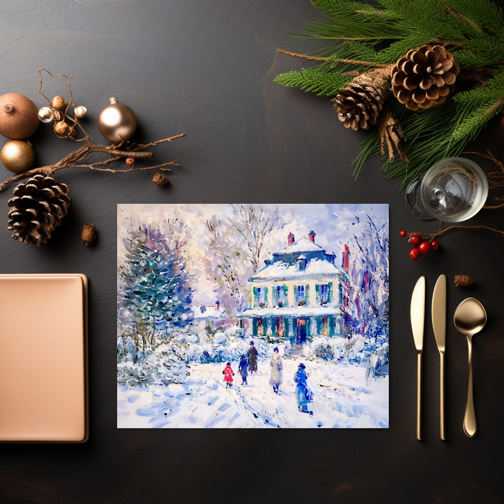 raxxa Premium-Tischset: People and children in snowy garden winter scene – Bild 3