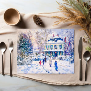 raxxa Premium-Tischset: People and children in snowy garden winter scene