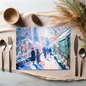 raxxa Premium-Tischset: Impressionist winter garden with walkers