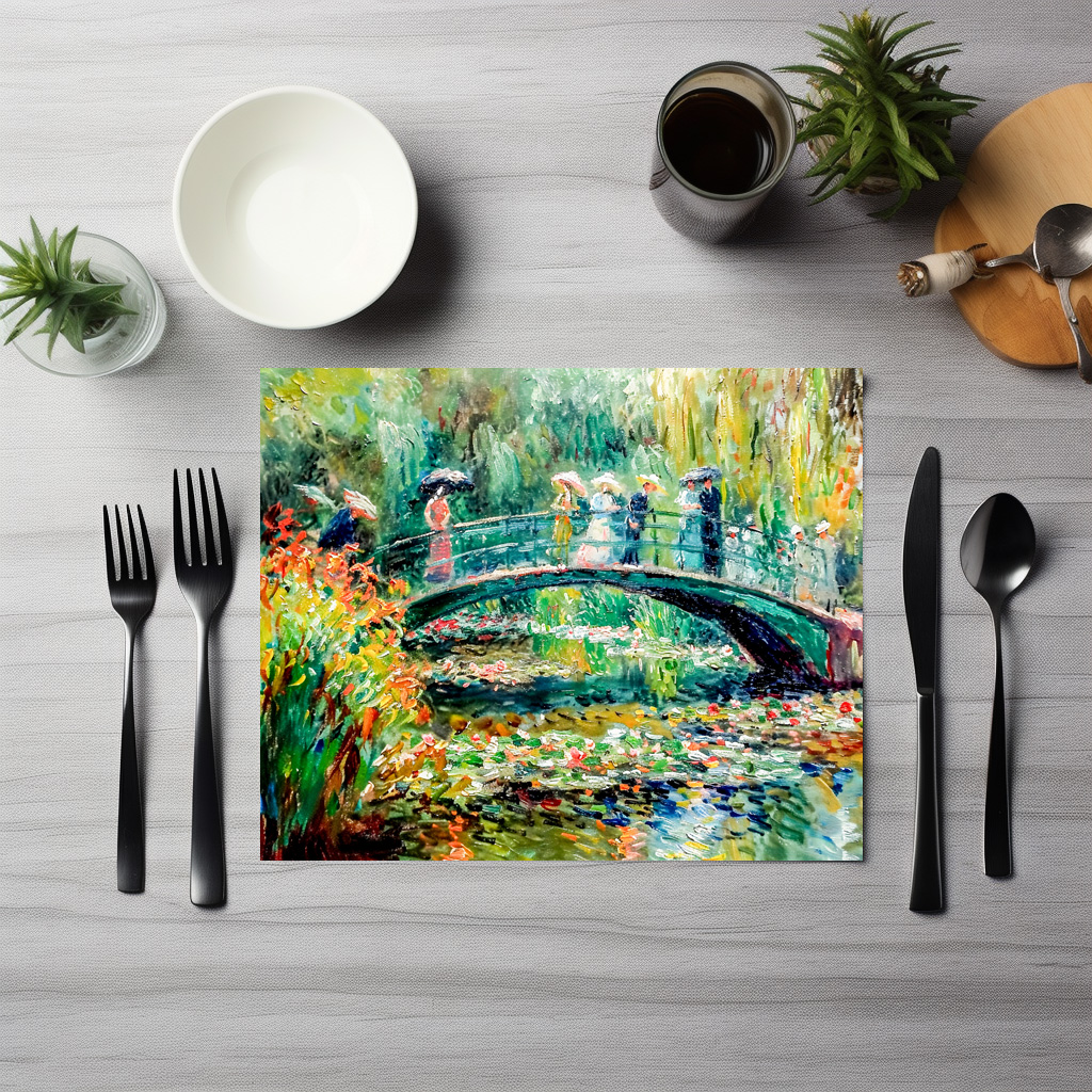 raxxa Premium-Tischset: People on garden bridge with water lilies – Image 2