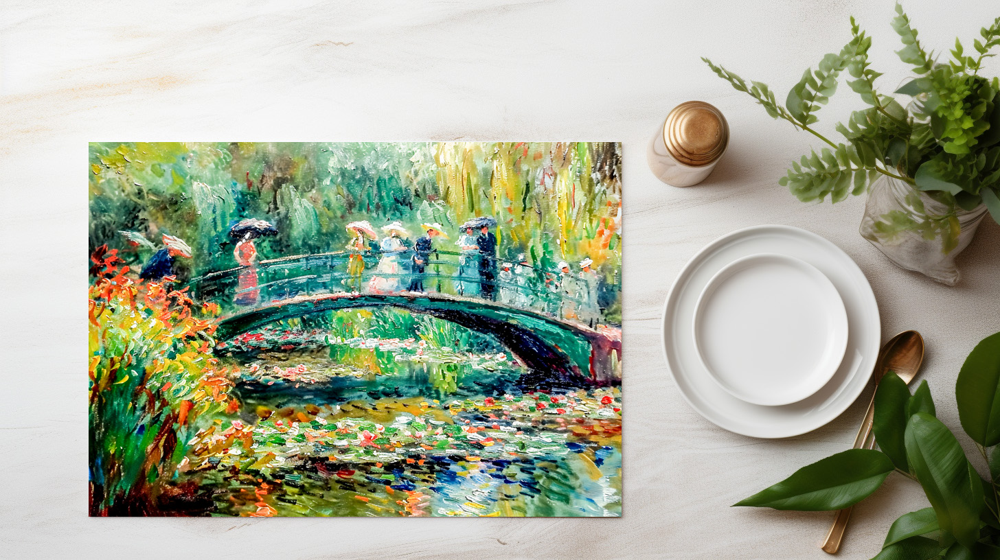 raxxa Premium-Tischset: People on garden bridge with water lilies – Image 3