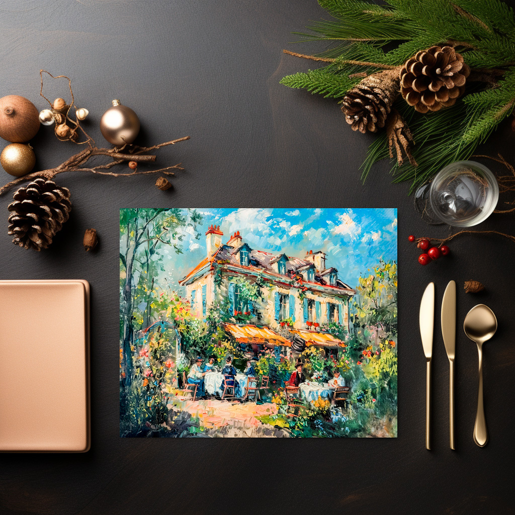 raxxa Premium-Tischset: House with garden tables and people - Image 2