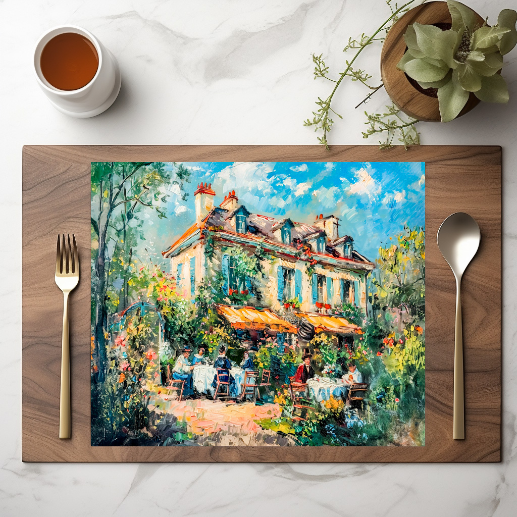raxxa Premium-Tischset: House with garden tables and people