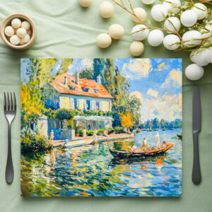 raxxa Premium-Tischset: House by the lake with boat