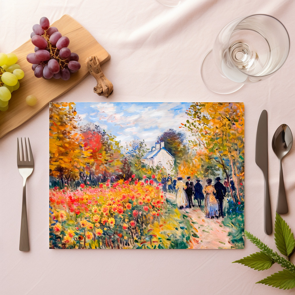 raxxa Premium-Tischset: Group walking in autumn garden with flowers