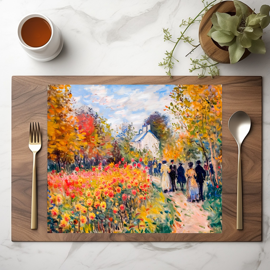 raxxa Premium-Tischset: Group walking in autumn garden with flowers - immagine 2