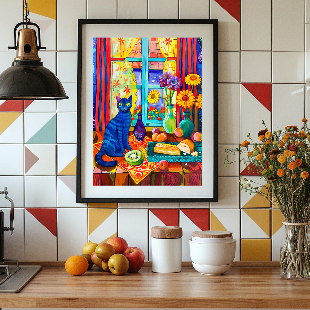 Poster: Cat on Kitchen Table by Window