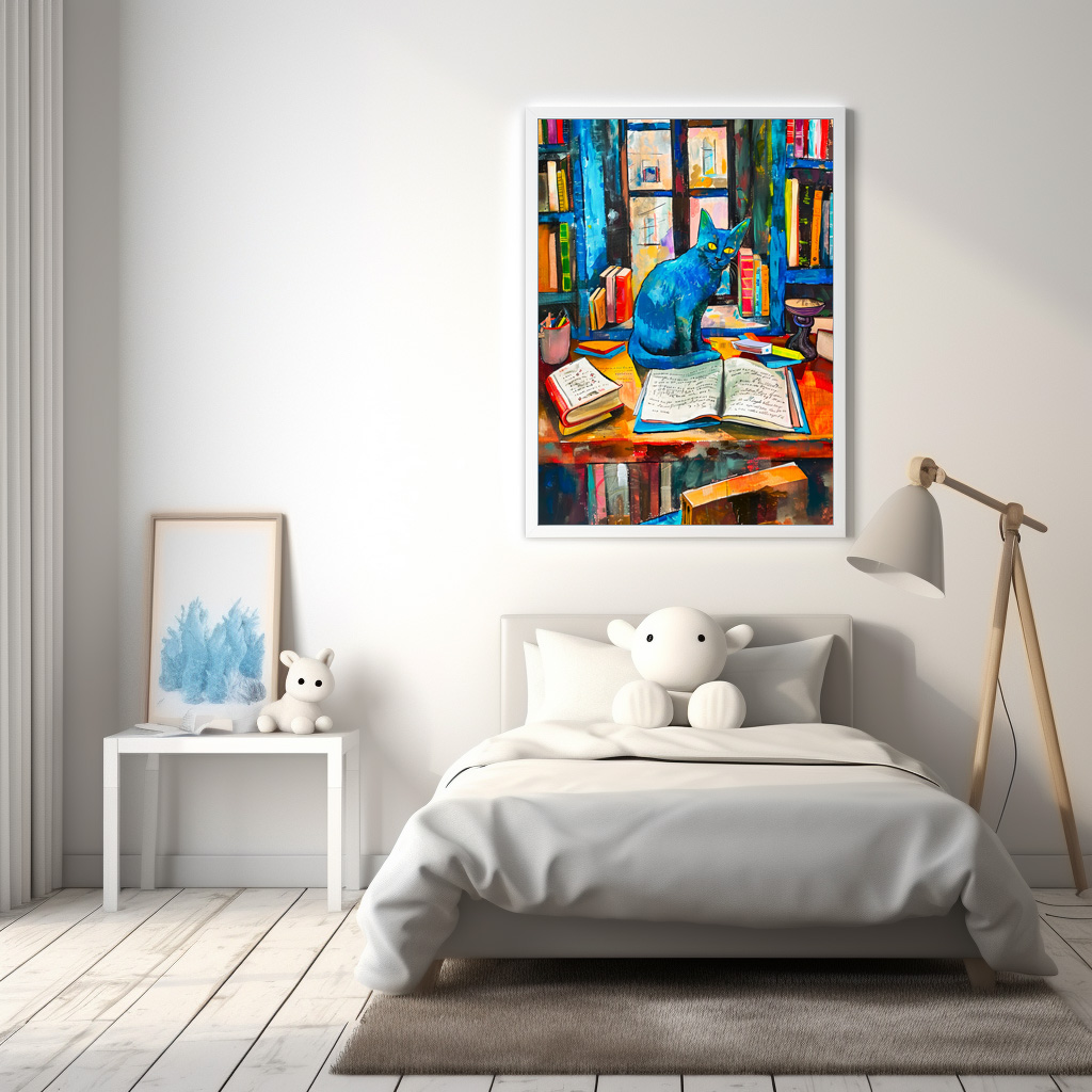 Poster: Cat sitting Among Open Books on table - immagine 3