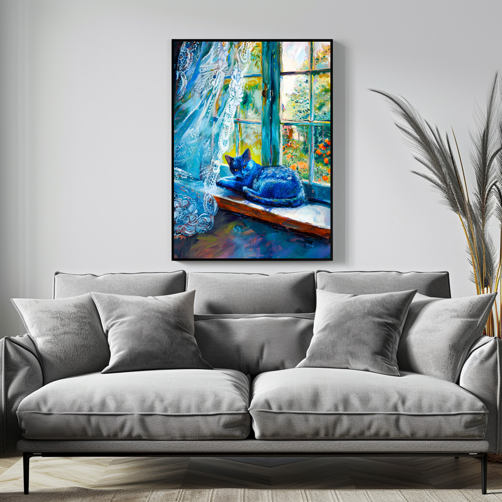 Poster: Cat is Sleeping on Window Ledge