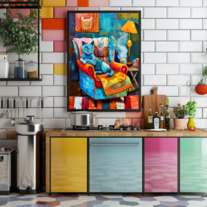 Poster: Cartoon Cozy Cat in Armchair