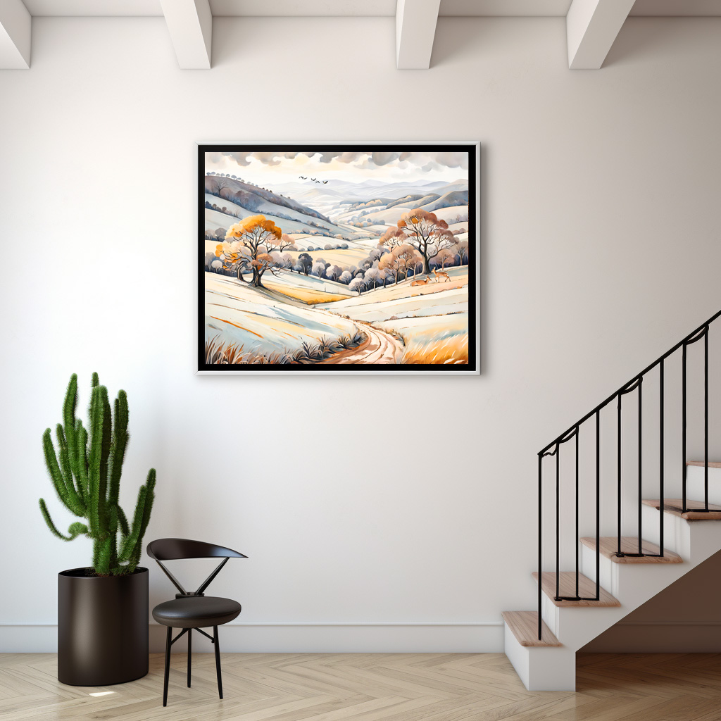 Poster: Pastel Watercolor Sunny Winter Landscape – Image 2