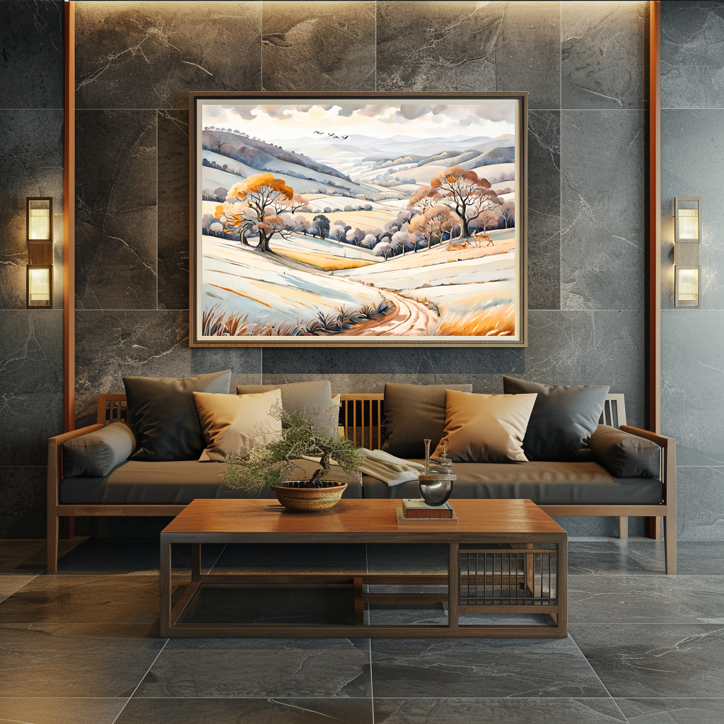 Poster: Pastel Watercolor Sunny Winter Landscape