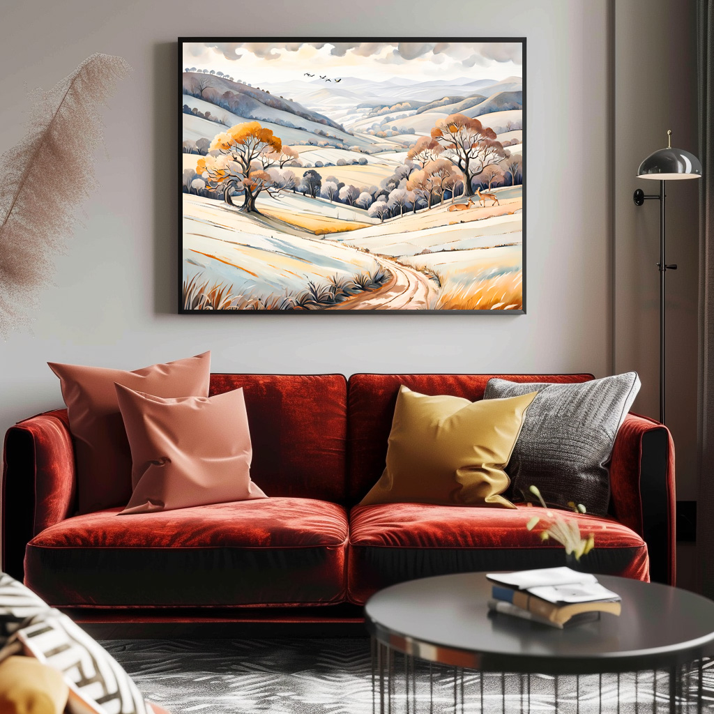 Poster: Pastel Watercolor Sunny Winter Landscape – Image 3