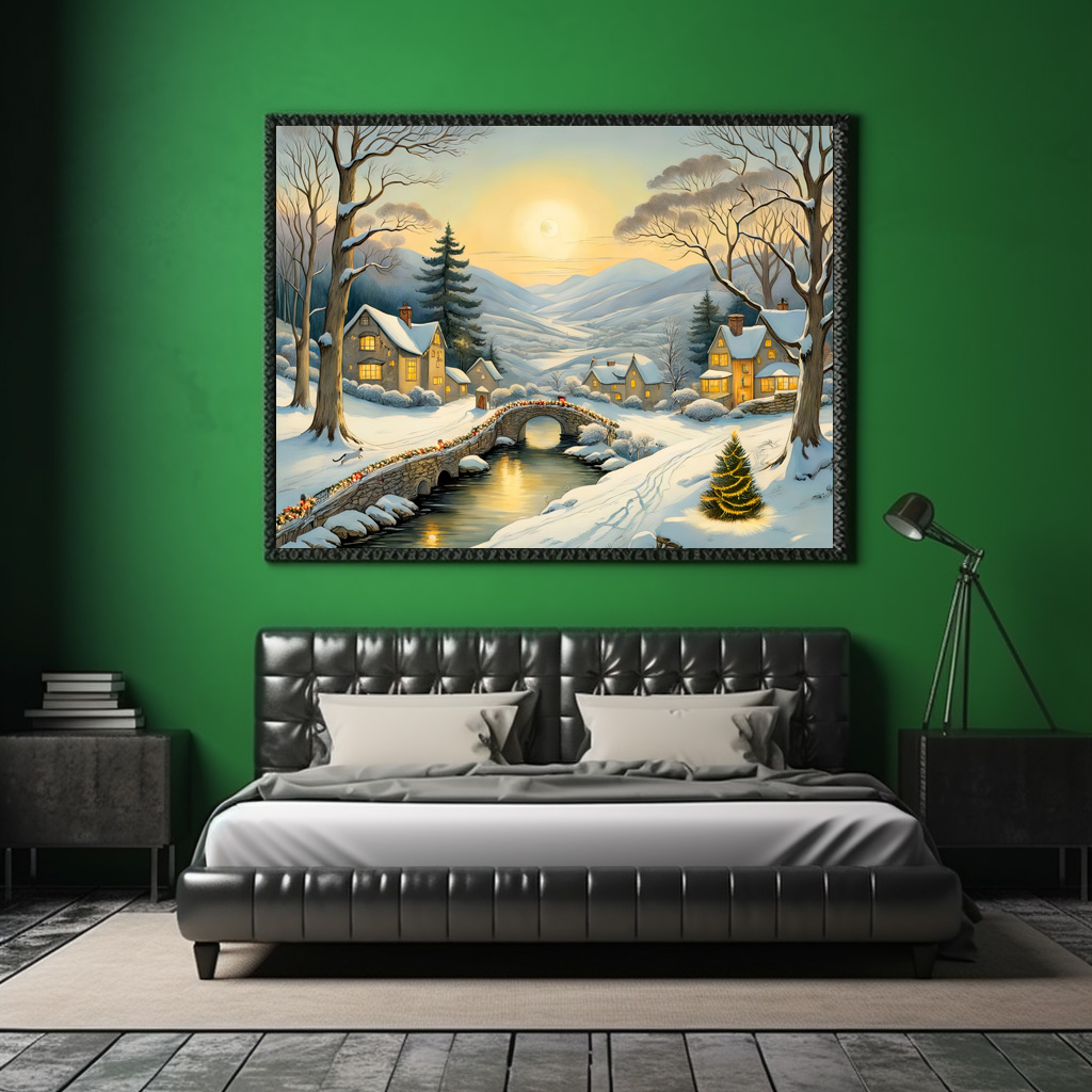 Poster: Idyllic Christmas Village with River and Bridge - immagine 2