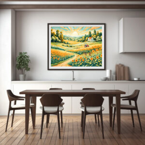 Poster: Pastel Landscape with Sunflower Fields and Path