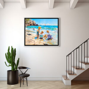 Poster: Children Playing on the Beach Impressionist Art